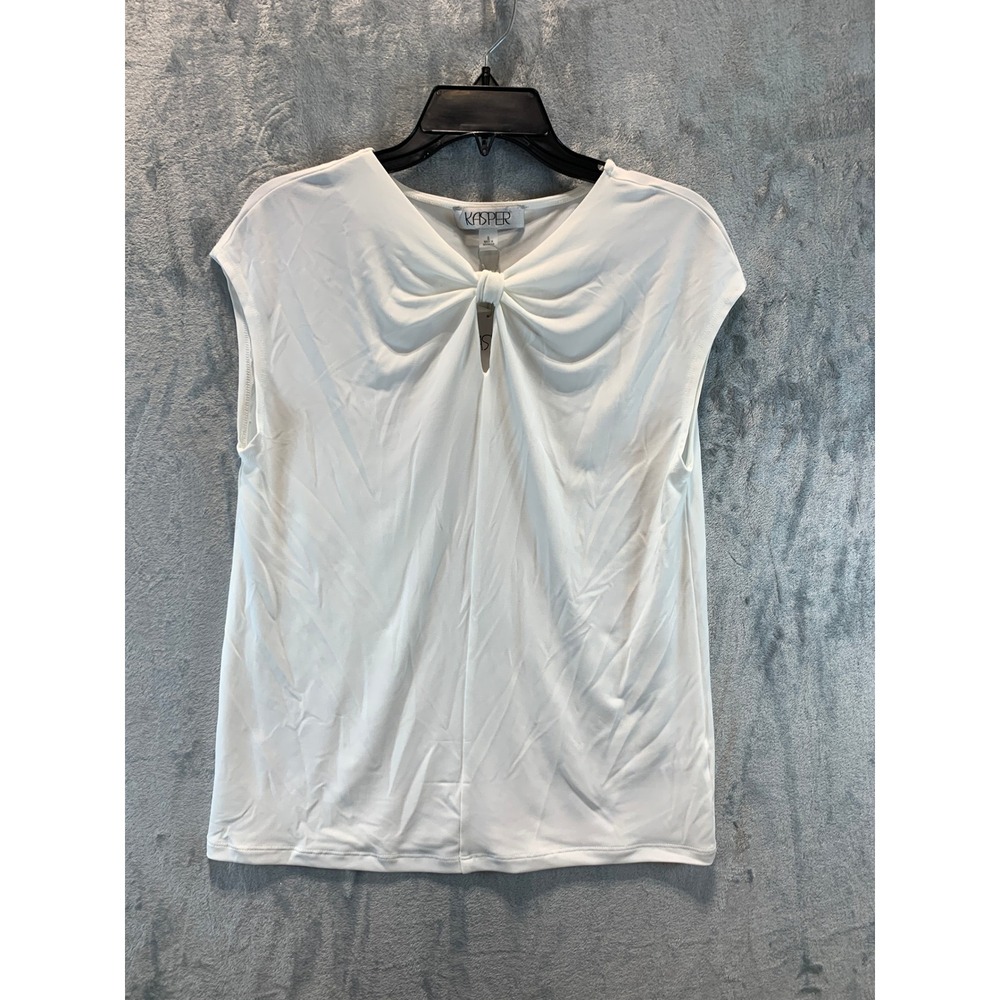 Kasper Lily White Twist Front Keyhole Blouse Cap Sleeve Top Small 10931201-2JI